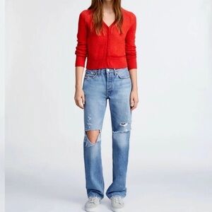 RE/DONE The 90s High Rise Comfy Jean in Sunfaded Destroy